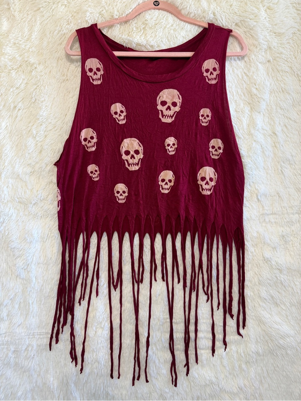 Rock Rose Classic Womens Skull Fringe Tank Top Size L Red Fairy Grunge Festival